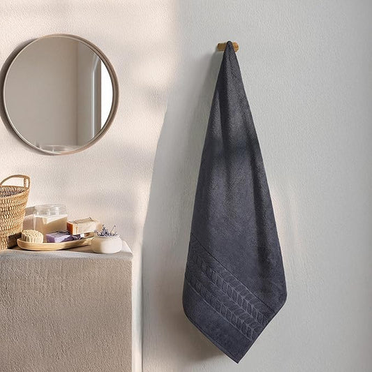 BAGNO MILANO Organic Turkish Cotton Bath Towels, Luxury Jacquard Collection, Certified Organic Highly Absorbent, Soft-Plush Towel Set (Charcoal, Bathsheet)