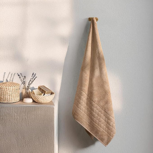 BAGNO MILANO Organic Turkish Cotton Bath Towels, Luxury Jacquard Collection, Certified Organic Highly Absorbent, Soft-Plush Towel Set (Latte, Bathsheet)