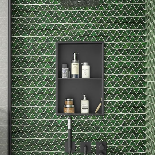 Stainless Steel Shower Niche 24"×14" Matte Black with Shelf No Tiled Needed Niche Shower for Bathroom Wall Recessed Shower Box for Bathroom Storage