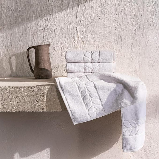 BAGNO MILANO Organic Turkish Cotton Bath Towels, Luxury Jacquard Collection, Certified Organic Highly Absorbent, Soft-Plush Towel Set (White, 4 Pcs Hand Towel Set)