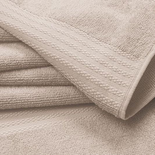 GLAMBURG Ultra Soft 24-Piece Towel Set - 100% Pure Ringspun Cotton, Contains 8 Oversized Bath Towels 27x54, 8 Hand Towels 16x28, 8 Wash Cloths 13x13 - Ideal for Everyday use, Hotel & Spa - Tan