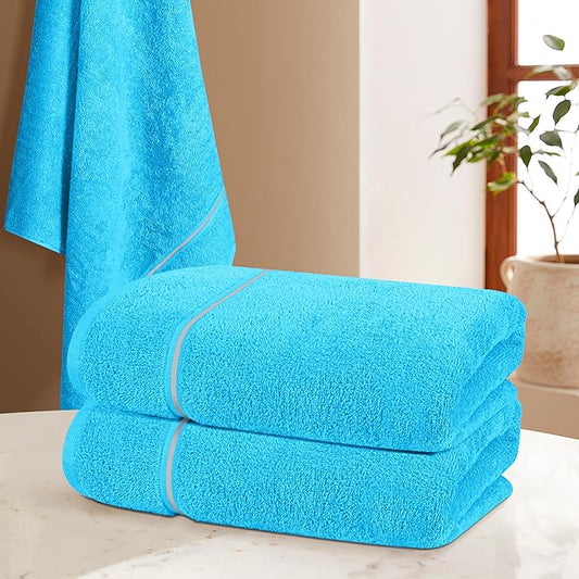 MyOwn Ultra Soft 4 Pack Oversized Bath Towel Set 27x54 inches, 100% Cotton Bath Towels, Highly Absorbant Compact Quickdry & Lightweight Towel, Ideal for Gym Travel Camp Pool - Turquoise Blue