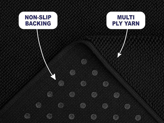 American Soft Linen Bath Rug, 17 in 24 in 100% Cotton Bath Mats Rugs for Bathroom, Slip Reducer Washable Shaggy Form Area Rugs, Black Bath Rug