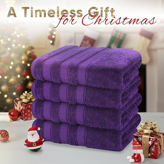 American Soft Linen Salem 100% Cotton Turkish 4 Piece Bath Towels for Bathroom, 600 GSM Soft Absorbent Quick Dry Bath Towel Set, Purple
