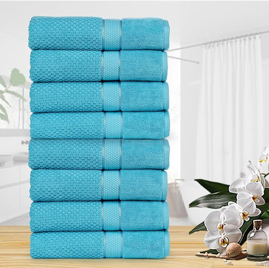 Ample Decor 100% Cotton Sky Blue 18 X 28 Inch Hand Towel for Bathroom Set of 8 - Super Soft, Highly Absorbent, Popcorn Textured
