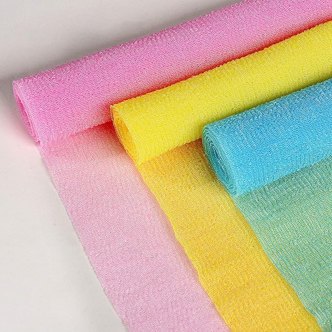 ARCH&M Exfoliating Body Towel (3 Pack) for Glowing, Silky-Smooth Skin - Japanese Beauty Washcloth for Deep Exfoliation & Improved Circulation in The Shower (Blue x 3)