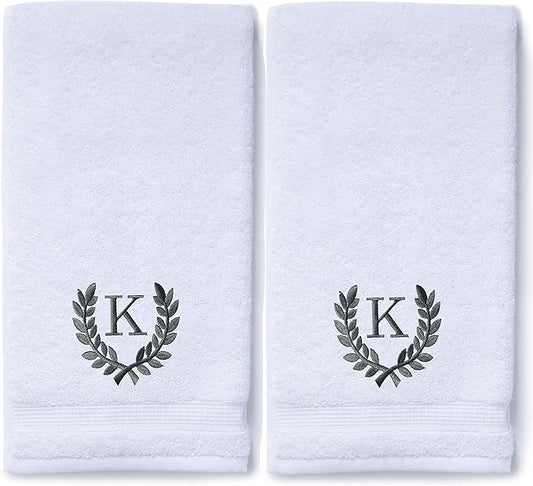 Decorative and Monogrammed Hand Towels for Bathroom Kitchen Makeup | Personalized Gift for Wedding-Bridal | Roman Font Custom Luxury Turkish Towel | Spa Collection, Oversized, 16 X 30 Inch, Set of 2
