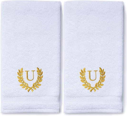 Decorative and Monogrammed Hand Towels for Bathroom Kitchen Makeup | Personalized Gift for Wedding-Bridal | Roman Font Custom Luxury Turkish Towel | Spa Collection, Oversized, 16 X 30 Inch, Set of 2