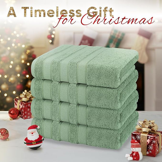 American Soft Linen Salem 100% Cotton Turkish 4 Piece Bath Towels for Bathroom, 600 GSM Soft Absorbent Quick Dry Bath Towel Set, Sage Green