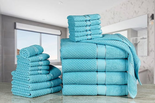 Ample Decor Bathroom Towel Set of 18-4 Bath Towel, 4 Hand Towel, 10 Wash Cloths – Ideal for Gifting, Hotel, Gym, Spa - Sky Blue