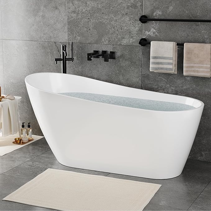 67 Inch Acrylic Freestanding Bathtub, Bathtub with Matte Drain and Overflow, Modern Square Tub with Deep Ergonomic Design and Double-Walled Insulation, Double-Walled Insulation, cUPC Certified