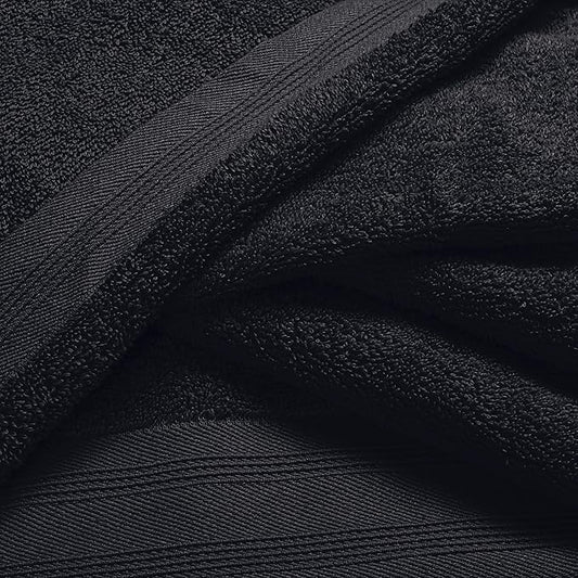 Ultra Soft 6 Pack Cotton Towel Set, Contains 2 Bath Towels 28x55 inch, 2 Hand Towels 16x24 inch & 2 Wash Coths 12x12 inch, Ideal Everyday use, Compact & Lightweight - Black