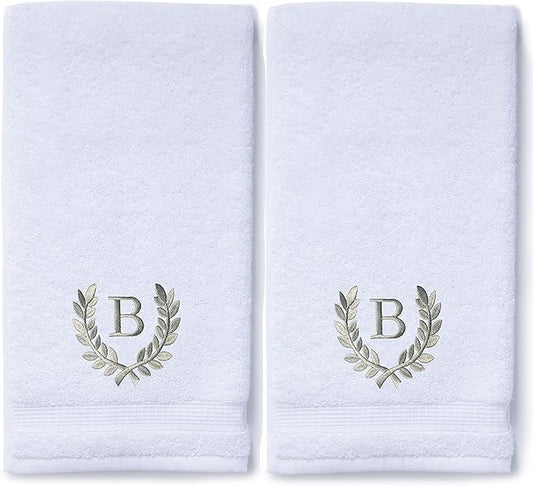 Decorative and Monogrammed Hand Towels for Bathroom Kitchen Makeup | Personalized Gift for Wedding-Bridal | Roman Font Custom Luxury Turkish Towel | Spa Collection, Oversized, 16 X 30 Inch, Set of 2