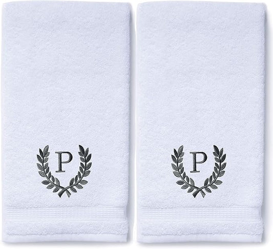 Decorative and Monogrammed Hand Towels for Bathroom Kitchen Makeup | Personalized Gift for Wedding-Bridal | Roman Font Custom Luxury Turkish Towel | Spa Collection, Oversized, 16 X 30 Inch, Set of 2