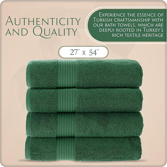 MAURA Basics Performance Bath Towels 100% Turkish Cotton with Hook Loops. Extra Large Luxury Absorbent Plush Towel Sets for Bathroom, Daily Use American Standard Size 27”x54”, Hunter Green