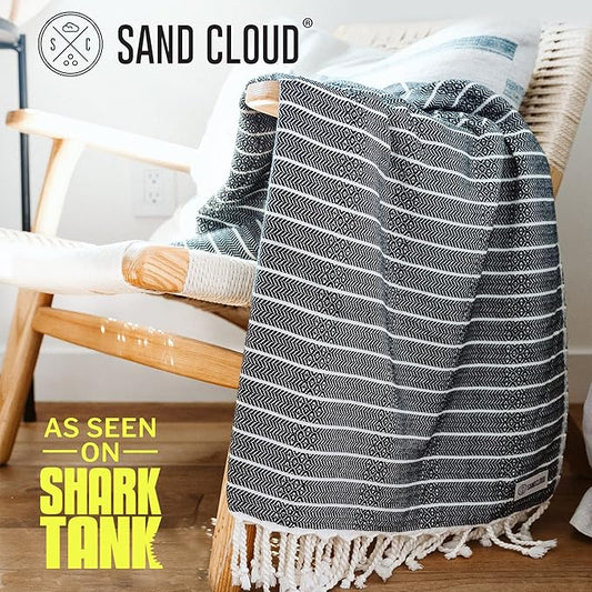 Sand Cloud Turkish Beach Towel - Sand Proof - 100% Certified Organic Turkish Towel - Quick Dry Towel for Beach, Picnic, Blanket or Bath Towel - As Seen on Shark Tank - Gocek (Black)