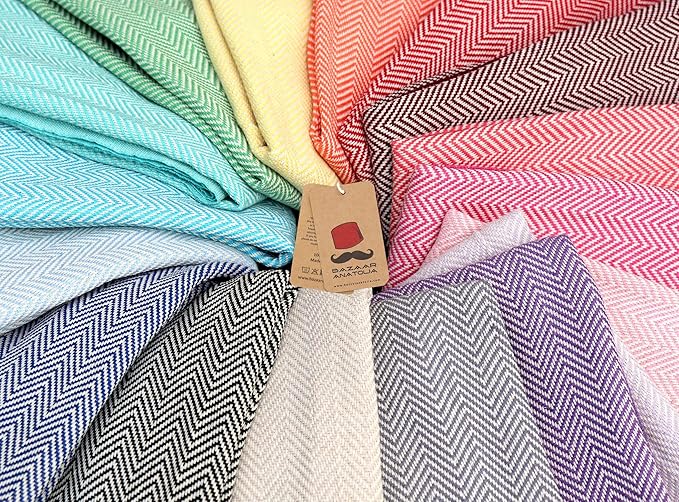 Bazaar Anatolia Turkish Beach Towel 100% Cotton Bath Towels 71x39 Quick Dry Sand Free Lightweight Large Oversized Herringbone Orange