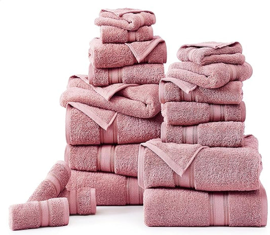LANE LINEN Premium Bath Towel Set of 18 – 100% Cotton, 6 Bath, 6 Hand Towels & 6 Washcloths, Zero Twist, Ultra Soft & Durable, Quick-Dry, Ideal for Spa, Hotel & Everyday Use – Wishful Mauve