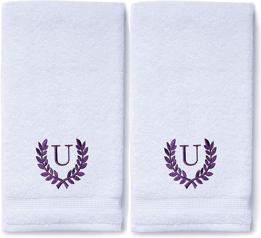 Decorative and Monogrammed Hand Towels for Bathroom Kitchen Makeup | Personalized Gift for Wedding-Bridal | Roman Font Custom Luxury Turkish Towel | Spa Collection, Oversized, 16 X 30 Inch, Set of 2