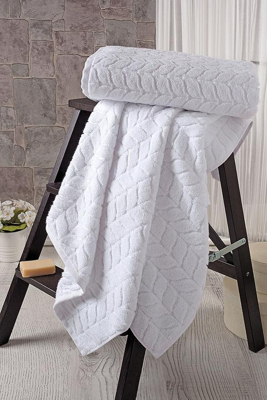 BAGNO MILANO Turkish Cotton Ultra-Soft Plush Absorbent Quick Dry Bathroom Towel Set, Made in Turkey (White, 2 pcs Bath Towel Set)