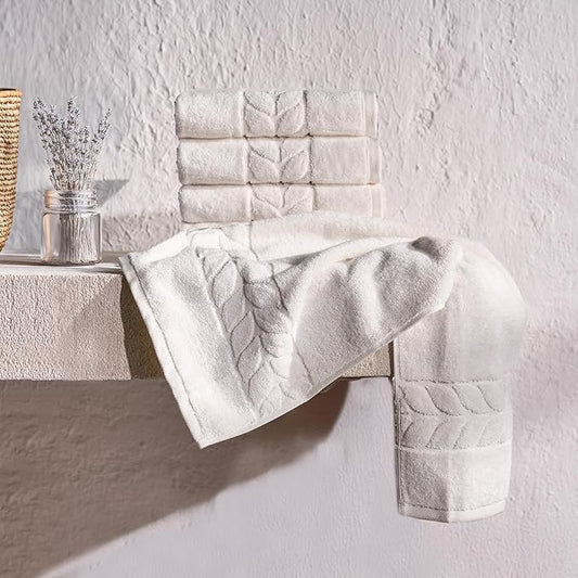 BAGNO MILANO Organic Turkish Cotton Bath Towels, Luxury Jacquard Collection, Certified Organic Highly Absorbent, Soft-Plush Towel Set (Cream, 4 Pcs Hand Towel Set)