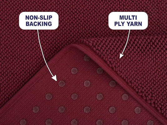 American Soft Linen Bath Rug, 17 in 24 in 100% Cotton Bath Mats Rugs for Bathroom, Slip Reducer Washable Shaggy Form Area Rugs, Burgundy Red Bath Rug