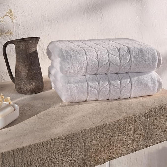 BAGNO MILANO Organic Turkish Cotton Bath Towels, Luxury Jacquard Collection, Certified Organic Highly Absorbent, Soft-Plush Towel Set (White, 2 Pcs Bath Towel Set)
