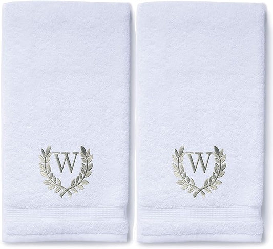 Decorative and Monogrammed Hand Towels for Bathroom Kitchen Makeup | Personalized Gift for Wedding-Bridal | Roman Font Custom Luxury Turkish Towel | Spa Collection, Oversized, 16 X 30 Inch, Set of 2