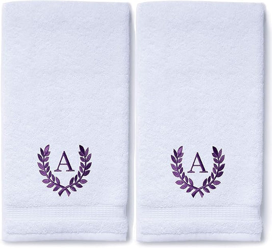 Decorative and Monogrammed Hand Towels for Bathroom Kitchen Makeup | Personalized Gift for Wedding-Bridal | Roman Font Custom Luxury Turkish Towel | Spa Collection, Oversized, 16 X 30 Inch, Set of 2