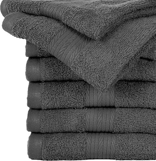Ample Decor Wash Cloths Pack of 50 12 X 12 Inch 100% Cotton 600 GSM, Oeko Tex Certified Soft Absorbent, Machine Washable Face Towels, Reusable Fingertip Towels for Bathroom, Hotel, Gym, Spa - Grey