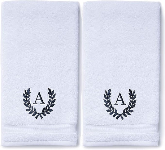 Decorative and Monogrammed Hand Towels for Bathroom Kitchen Makeup | Personalized Gift for Wedding-Bridal | Roman Font Custom Luxury Turkish Towel | Spa Collection, Oversized, 16 X 30 Inch, Set of 2