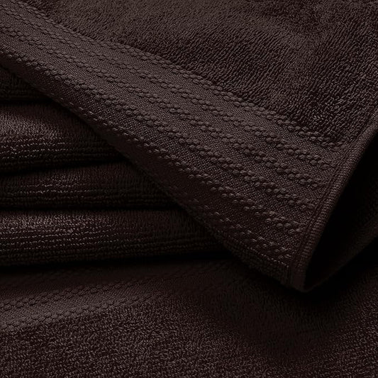 GLAMBURG Ultra Soft 24-Piece Towel Set- 100% Pure Ringspun Cotton, Contains 8 Oversized Bath Towels 27x54, 8 Hand Towels 16x28, 8 Wash Cloths 13x13 Ideal for Everyday use, Hotel & Spa- Chocolate Brown