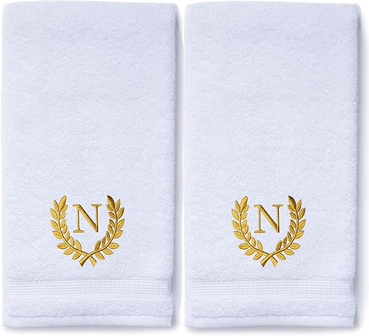 Decorative and Monogrammed Hand Towels for Bathroom Kitchen Makeup | Personalized Gift for Wedding-Bridal | Roman Font Custom Luxury Turkish Towel | Spa Collection, Oversized, 16 X 30 Inch, Set of 2