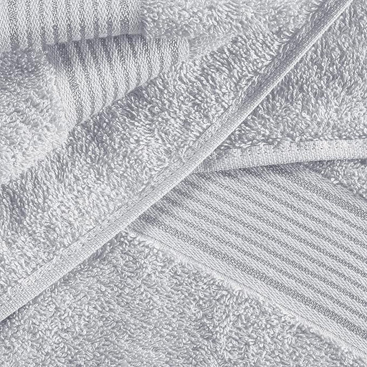 Belizzi Home 100% Cotton Towel Set, Contains 6 Soft Bath Towel, 6 Hand Towels, 12 Wash Cloths - Compact Absorbent Lightweight & Quickdry Towels for Bathroom - 24 Piece Bathroom Towel Set - Light Grey