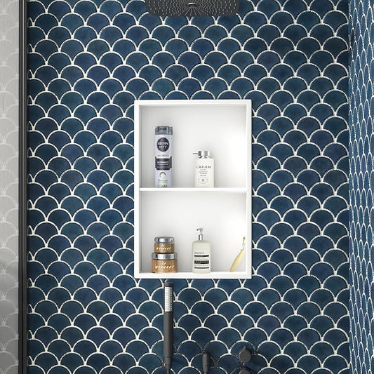 Stainless Steel Shower Niche 14"×24" White with 2-Tier Shelf No Tiled Needed Niche Shower for Bathroom Wall Recessed Shower Shelf for Bathroom Storage