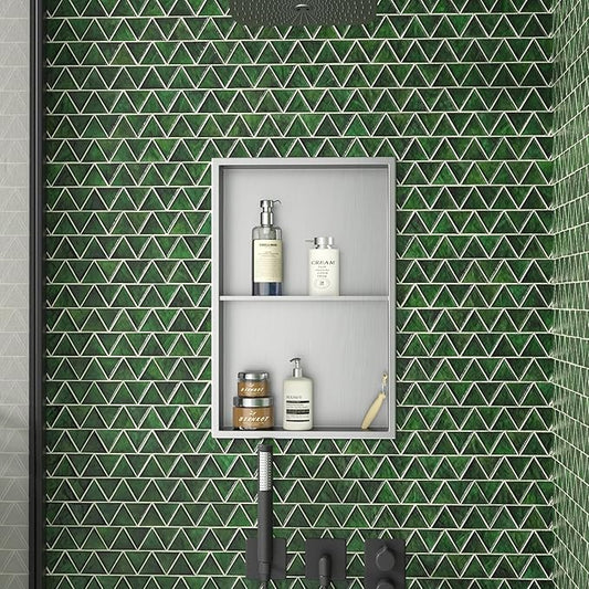 Stainless Steel Shower Niche 14"×24" Brushed No Tiled Needed Niche Shower for Bathroom Wall Recessed Shower Shelf for Storage