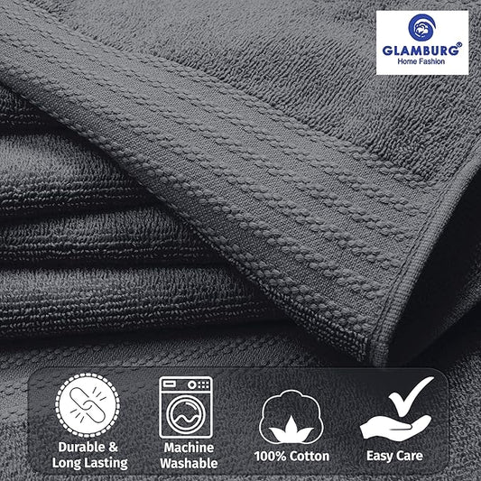 GLAMBURG Premium Cotton Oversized 2 Pack Bath Sheet 35x70-100% Pure Cotton - Ideal for Everyday use - Ultra Soft & Highly Absorbent - Machine Washable - Charcoal