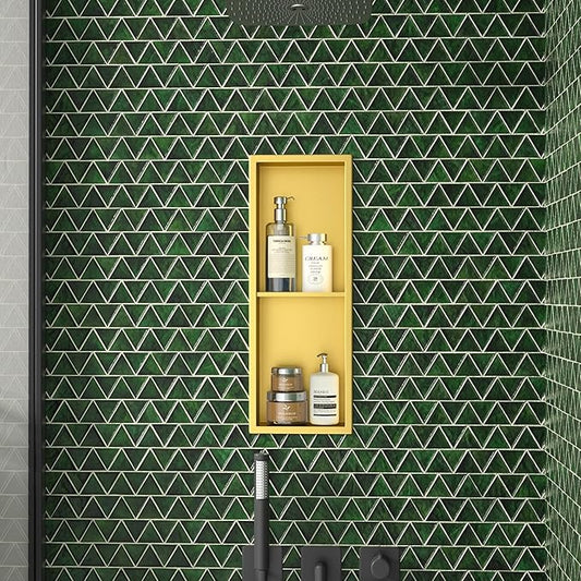 Stainless Steel Shower Niche 8"×24" Gold Double Shelf No Tiled Needed Niche Shower for Bathroom Wall Recessed Bathroom Shelf for Storage