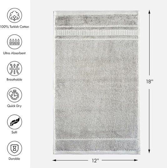 Melissa Linen, Fingertip Towels 4 Pack, 100% Turkish Cotton, Small Hand Towels for Body and Face, 12 x 18 in, Soft and Absorbent, Quick Dry, (Steel Gray Fingertip Hand Towels)