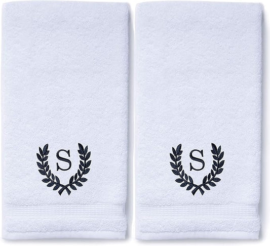 Decorative and Monogrammed Hand Towels for Bathroom Kitchen Makeup | Personalized Gift for Wedding-Bridal | Roman Font Custom Luxury Turkish Towel | Spa Collection, Oversized, 16 X 30 Inch, Set of 2