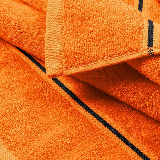 MyOwn Ultra Soft 6 Pack Cotton Towel Set, Contains 2 Bath Towels 28x55 inch, 2 Hand Towels 16x24 inch & 2 Wash Coths 12x12 inch, Ideal Everyday use, Compact & Lightweight - Orange