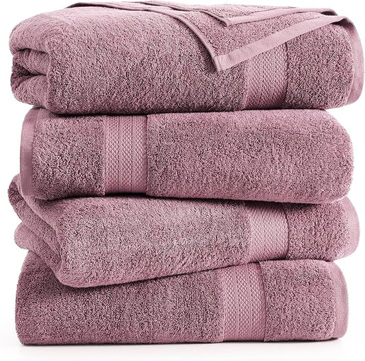 LANE LINEN Premium Bath Towels Set of 4 (28"x54") - 100% Ring Spun Cotton Bathroom Towel 4 Pack - Quick Drying, Super Soft, Durable & Absorbent Large Towels Set - Oeko Tex Certified - Wistful Mauve