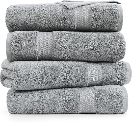 LANE LINEN 100% Pure Cotton Bath Sheets Set of 4 (35"x66") - Ring Spun, Ultra Soft, Skin Friendly & Highly Absorbent Extra Large Towel - Multipurpose Premium Hotel Quality Bathroom Towels - Space Grey