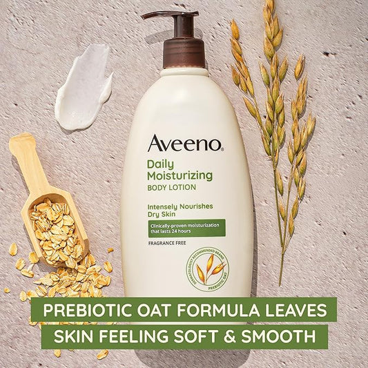 Aveeno Daily Moisturizing Body Lotion, Gentle Lotion Nourishes Dry Skin with Moisture, Sooth-ing Prebiotic Oat, Fragrance-Free, Non-Comedogenic, Travel-Size, 2.5 fl. oz, 3 Pack