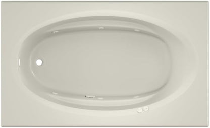 Jacuzzi SIGNATURE Acrylic Drop-In Bathtub, Heated Jet Massage Tub, Slip Resistant, Left Drain Placement, 72" (L) x 42" (W), Oval In Rectangle, Oyster