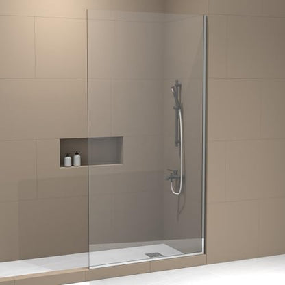 Royalty Fixed Shower Screen - 36" x 76" Frameless 3/8" Clear Tempered Glass Panel with Hardware - Easy Clean Smart Guard Coating - Minimalist Modern Design for Bathroom - Brushed Nickel