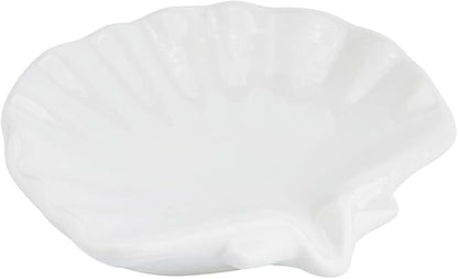 Ceramic Soap Holder, Sea-Shell Soap Tray with Self Draining, Soap Tray for Sink Washroom Bathroom Shower, Small Cute and Elegant Holder with Glaze, Easy Cleaning (White)