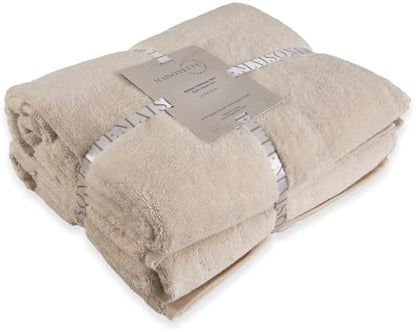 Maisonette Elegance 100% Organic Cotton Turkish Bath Towels, Soft & Absorbent, Ideal Quick Dry Large Bathroom Towel Set for Shower (30" x 58", 2 Pack) - Light Beige (Natural)