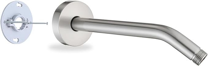 10 Inch Shower Arm with Flange and Stabilizer Bracket, Wall Mounted Shower Pipe Arm 304 Stainless Steel For Fixed Shower Head & Handheld Showerhead, Brushed Nickel