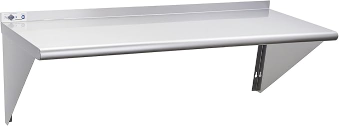 Profeeshaw NSF Stainless Steel Shelf 18” x 48”, 400 lb Commercial Shelves Wall Mounted Metal Shelving with Backsplash and 2 Brackets for Restaurant, Bar, Utility Room, Kitchen and Garage